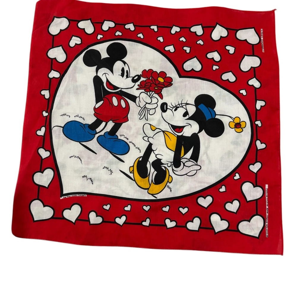 VTG Disney Mickey & Minnie Mouse Heart Scarf Bandana USA Made 21x22” EUC